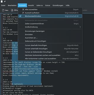 Kontextmenü einer Software mit Textlisten