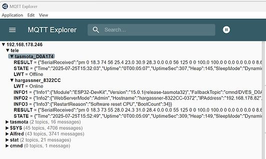 MQTT Explorer Software mit JSON-Daten eines ESP32-DevKits