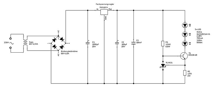 Schaltplan eines LED-Treibers mit Spannungsregler