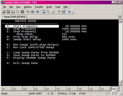 Software-Menü für ADF4351 Sweep-Parameter