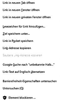 Kontextmenü eines Webbrowsers