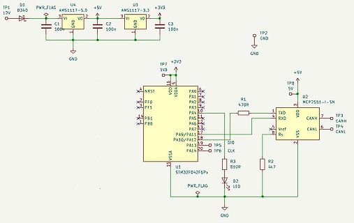 Schaltplan mit STM32F042F6Px und MCP2551-1