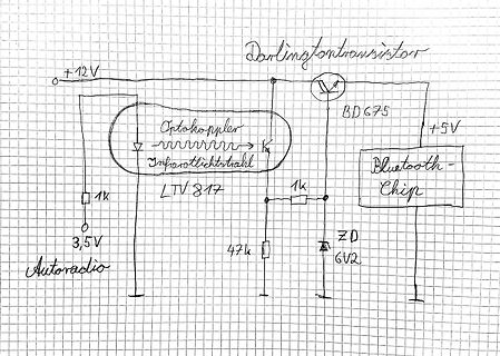 Handgezeichneter Schaltplan mit Optokoppler und Darlington-Transistor