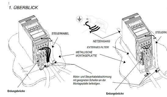 Technische Zeichnung einer Geräteverkabelung und Montageplatte
