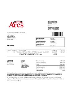 Rechnung von Arcs Europe GmbH