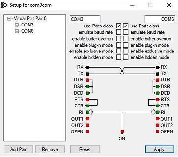Setup-Fenster für com0com virtuelles Port-Paar