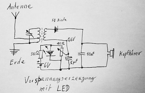 Handgezeichneter Schaltplan einer LED-Vorspannungserzeugung