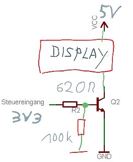 Handgezeichneter Schaltplan mit Transistor und Display