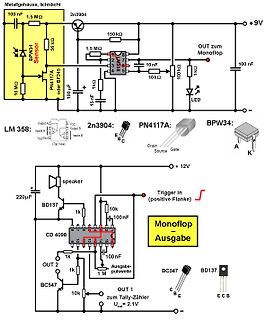 Schaltplan einer Lichtsensor-Schaltung mit Monoflop-Ausgang