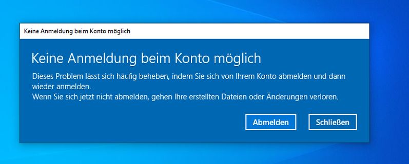 Windows Fehlermeldung Anmeldung beim Konto nicht möglich