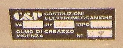 Typenschild einer elektrischen Komponente