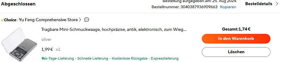 Warenkorb eines Online-Shops