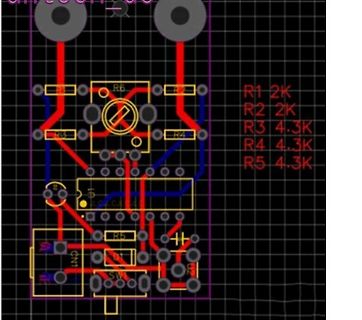 PCB-Layout mit Bauteilbeschriftungen und Widerstandswerten