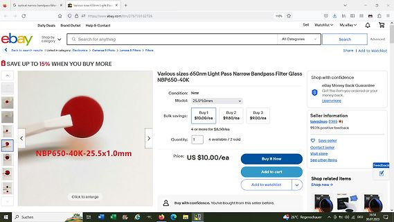 eBay-Angebot für 650nm Lichtpass Bandpass Filter Glas