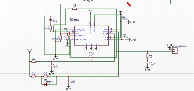 Schaltplan eines Audio-Verstärkers mit TDA7294V