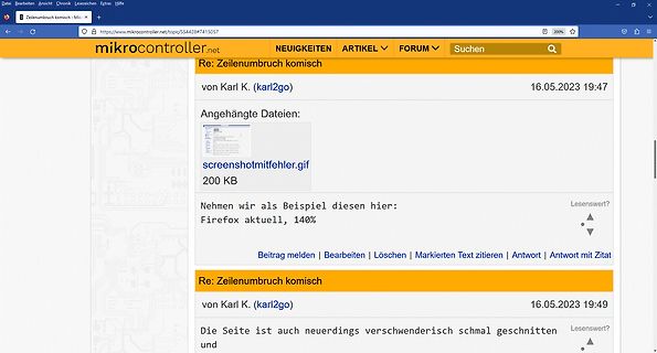 Screenshot eines Forenbeitrags auf mikrocontroller.net