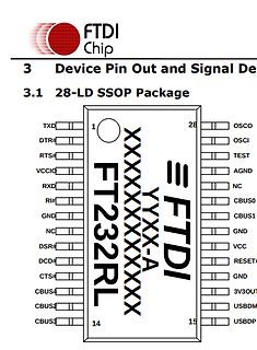 Pinbelegung FT232RL SSOP-28 Gehäuse