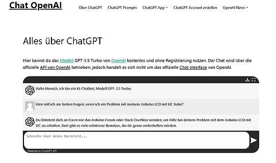 Screenshot einer Webseite über ChatGPT
