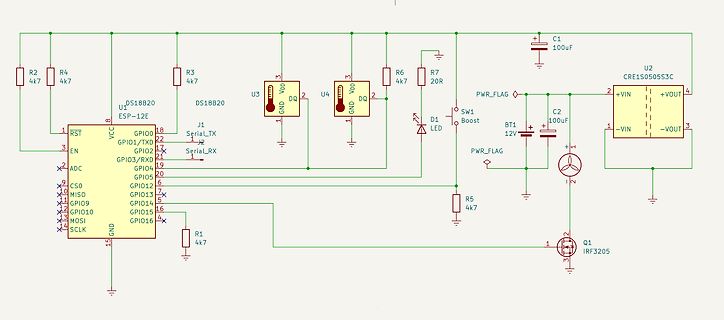 Schaltplan mit ESP-12E Mikrocontroller und Leistungsstufe