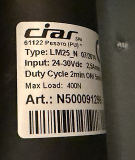 Typenschild eines elektrischen Linearantriebs