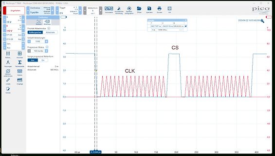 Oszilloskop-Screenshot von CLK und CS Signalen