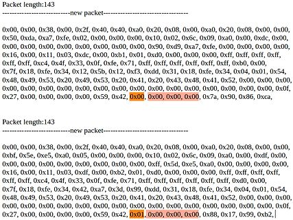 Hexadezimaler Datenstrom von Netzwerkpaketen