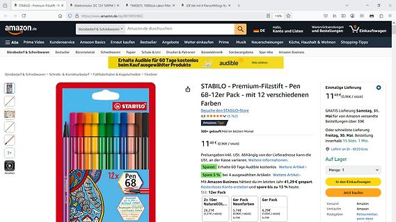 Amazon Produktseite für STABILO Filzstifte