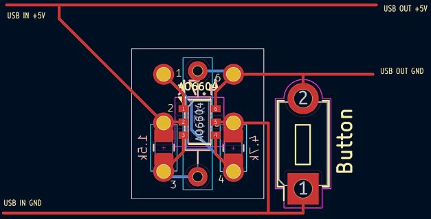 PCB-Layout eines USB-Verbindungsschaltkreises mit Button