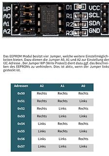 EEPROM Modul mit I2C Adress-Tabelle