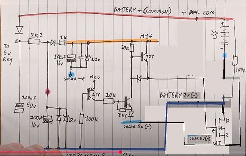 Handgezeichneter Schaltplan mit Solar- und Batteriekomponenten