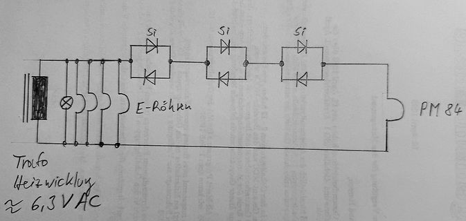 Handgezeichneter Schaltplan einer Gleichrichterbrücke