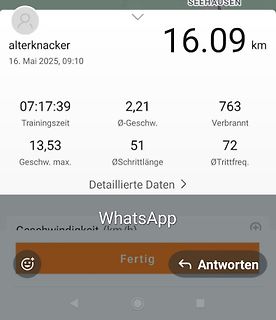 Screenshot einer Fitness-App mit Trainingsdaten