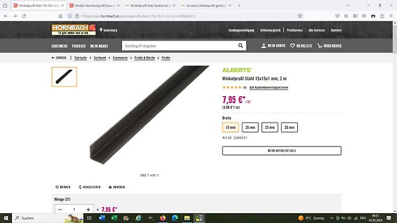 Produktseite eines Winkelprofils aus Stahl