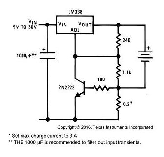 Schaltplan eines Spannungsreglers mit LM338
