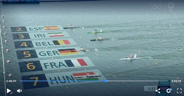 Kajakwettkampf auf dem Wasser mit Startnummern
