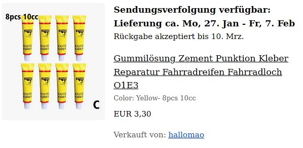 Screenshot eines Online-Shop-Angebots für Reifenreparatur-Kleber