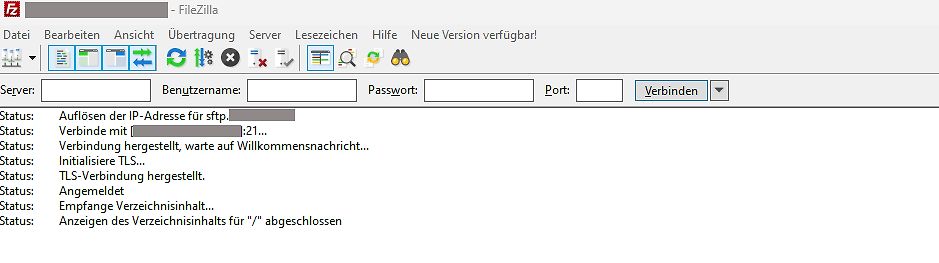 FileZilla SFTP Verbindungsprozess