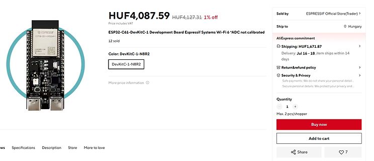 AliExpress Produktseite ESP32-C61 DevKitC-1