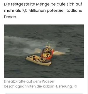 Nachricht über Kokain-Lieferung auf dem Wasser