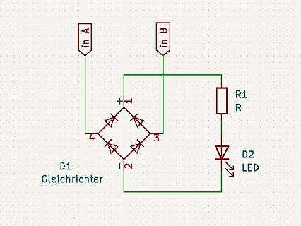 Schaltplan eines Gleichrichters mit LED