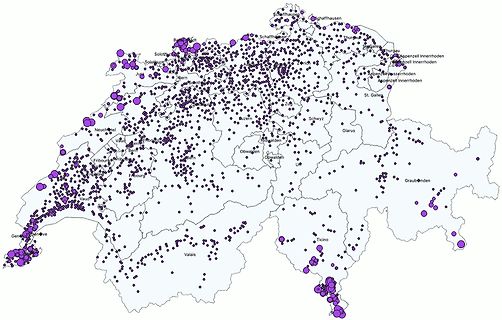 Karte der Schweiz mit Datenpunkten