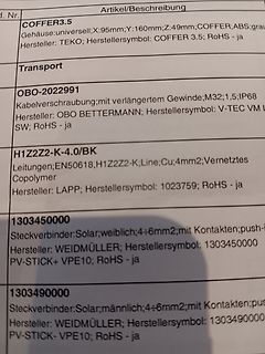 Ausschnitt einer Artikelliste mit elektronischen Komponenten
