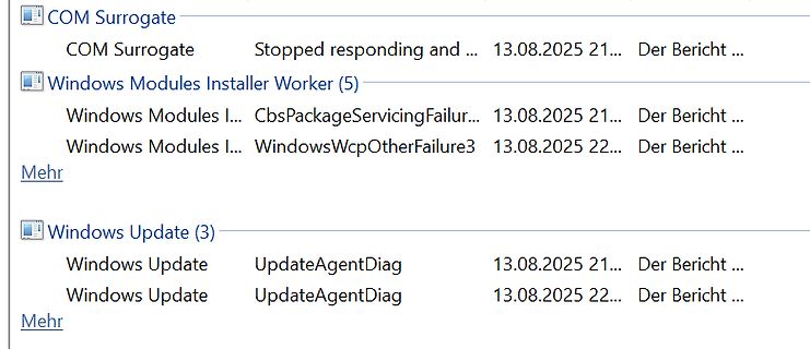 Screenshot von Windows Ereignisprotokollen