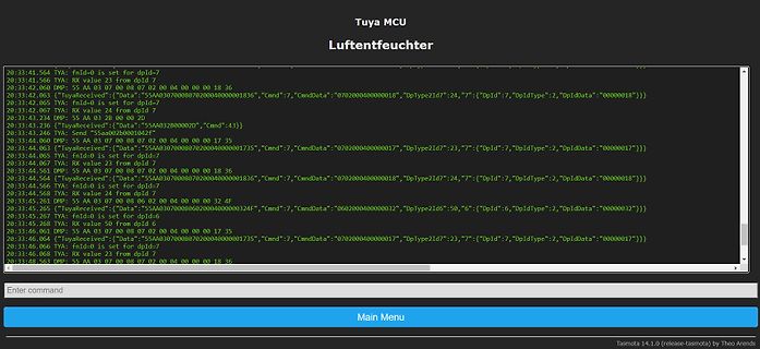 Serieller Log-Auszug einer Tuya MCU Kommunikation