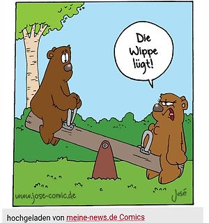 Comic von zwei Bären auf einer Wippe