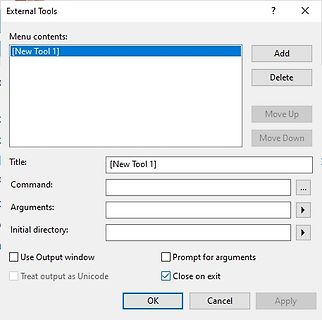 Einstellungsfenster für externe Tools in einer Software