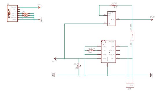 Schaltplan mit USB-C Anschluss und TP4056 Laderegler