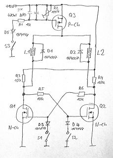 Handgezeichneter Schaltplan einer H-Brücke mit MOSFETs