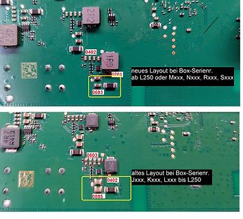 Vergleich zweier PCB-Layouts verschiedener Box-Serien