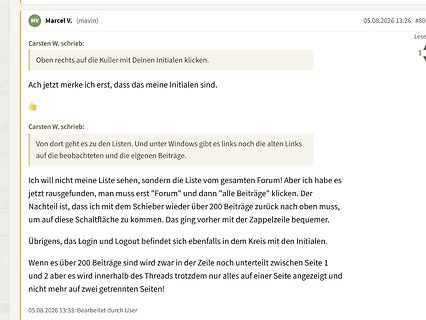 Screenshot eines Forenbeitrags